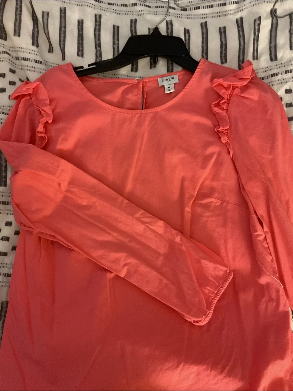 J. Crew Coral Pink Ruffle Shoulder Long Sleeve Blouse